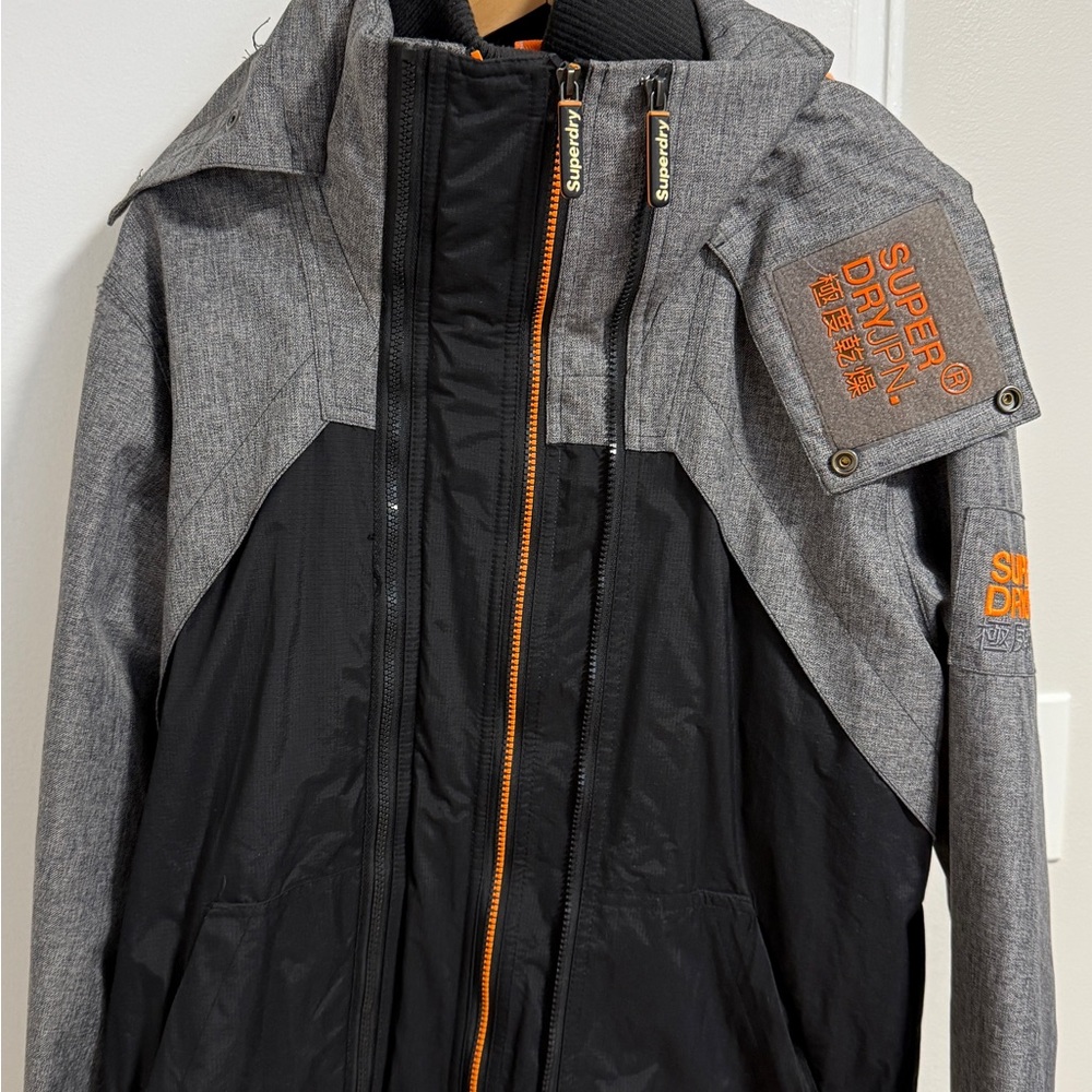 Superdry Men's Black and Gray Performance Jacket with Orange Accents